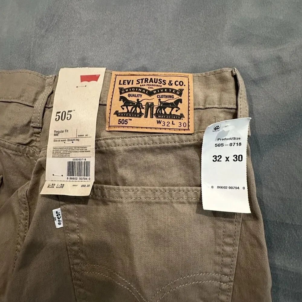 Levi's 505 Khaki Pants Regular Fit Straight Leg Brown Mens 32x30 Trousers